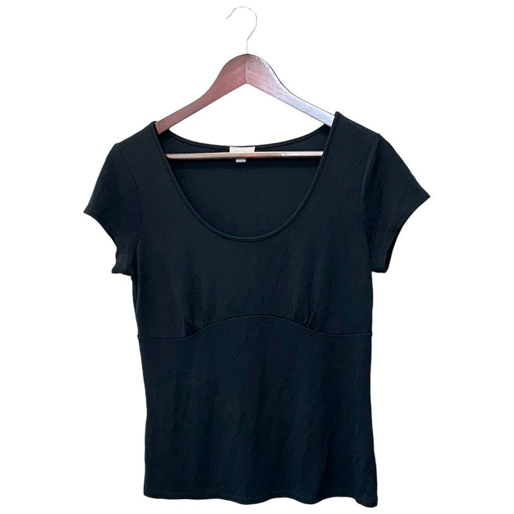 Ann Taylor Women's Black Scoop Neck Short Sleeve Top Size S Career Gothic